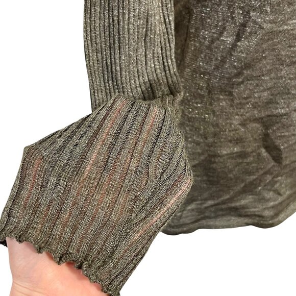 Y2K Brown Silver Metallic Lettuce Hem Long Top Going Out Top Wool Alpaca Size 6 - Picture 3 of 11